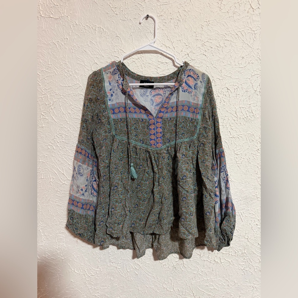 VICI Women’s Floral Multicolor Boho Long Sleeve Blouse Size Medium